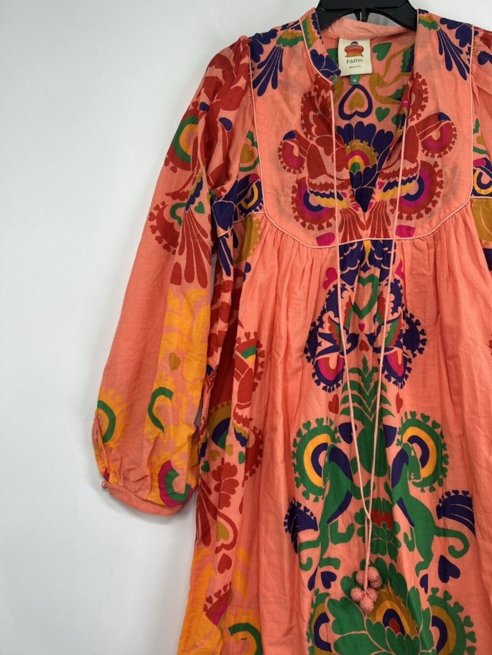 Farm Rio Peach Amulet Midi-Dress Women’s Medium Lace-Trim Cotton Tropical - Picture 3 of 6